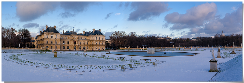 Le jardin du Luxembourg sous la neige (Paris, Ile-de-France)